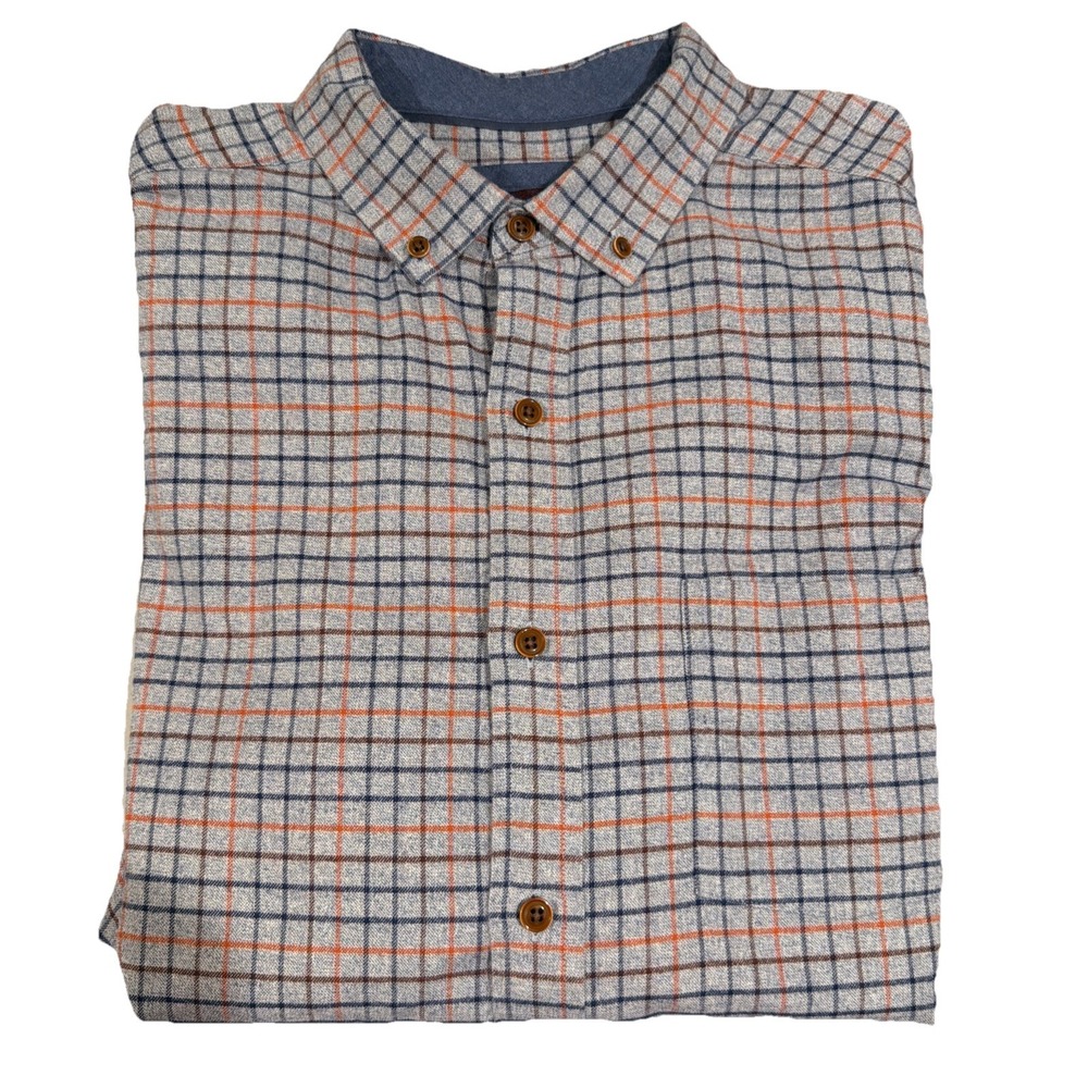 Johnston And Murphy Cotton Heathered Knit L/S Button Down Shirt Size Large Plaid